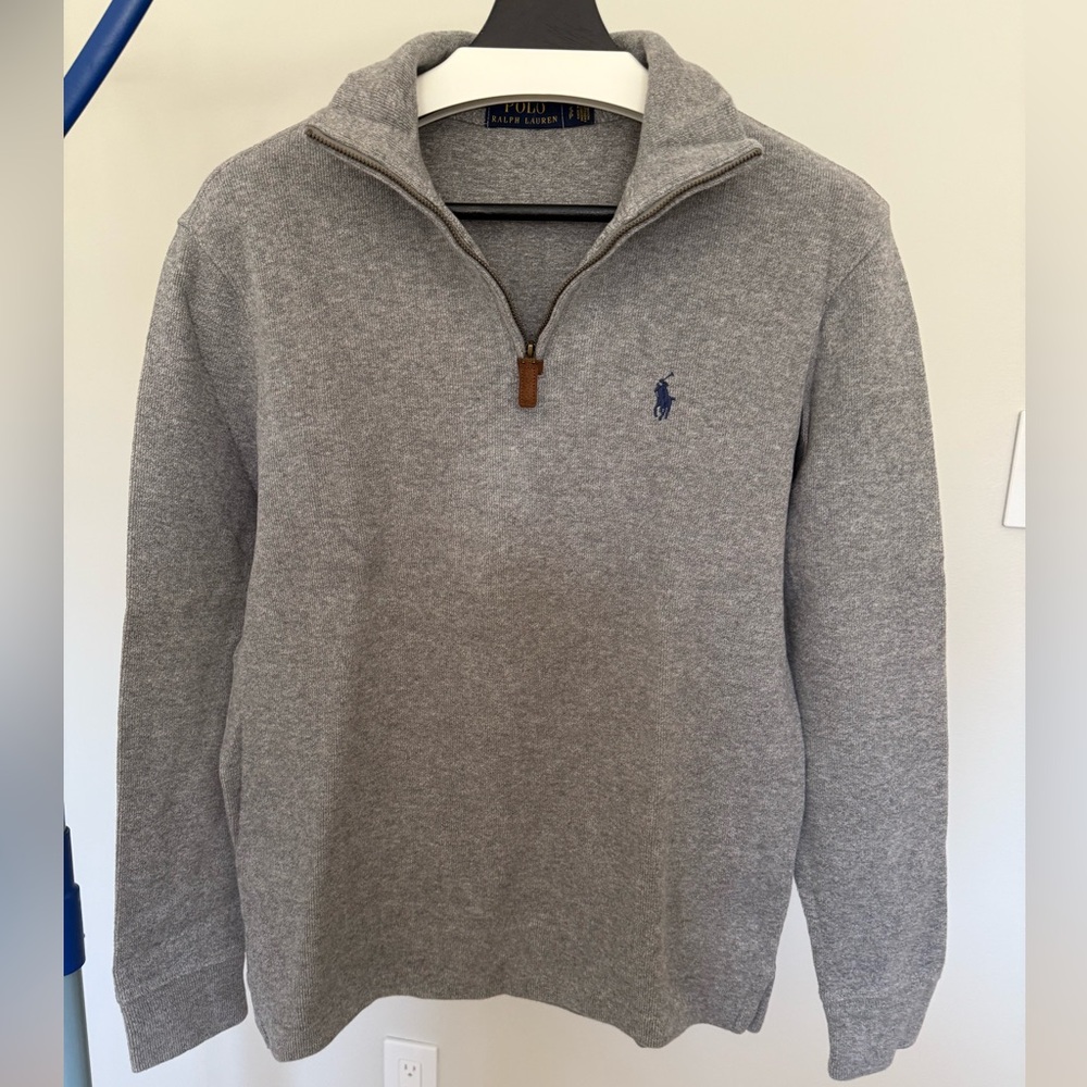 Ralph Lauren Men’s Heather Gray Half-Zip Sweater with Navy Pony